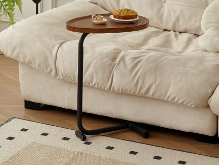 Brown C-shaped Side Table, Small Sofa Table for Living room