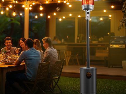 Propane Patio Heater 50000BTU Tall Hammered w/Wheels Outdoor Silver Gray