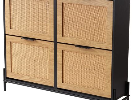 Rattan Shoe Cabinet, Narrow Shoe Storage Organizer with 4 Flip Drawers for Entryway, Closet, Hallway