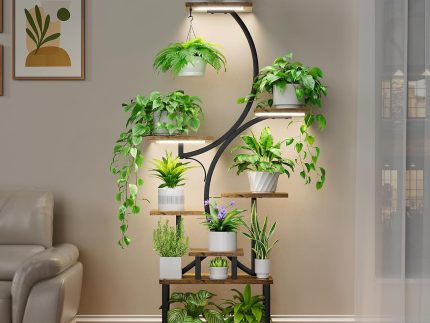 8 Tiered 62 Plant Stand Indoor with Grow Lights, S-Shaped Plant Rack for Home,Patio
